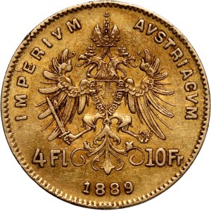Austria, Franz Joseph I, 4 Florin = 10 Francs 1889, Vienna