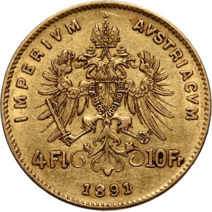 Austria, Franciszek Józef I, 4 floreny = 10 franków 1891, Wiedeń