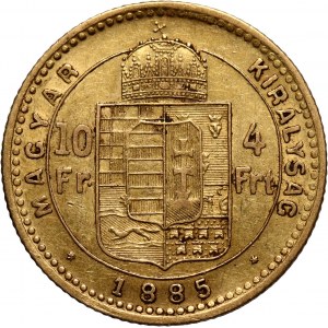 Hungary, Franz Joseph I, 4 Forint = 10 Francs 1885 KB, Kremnitz