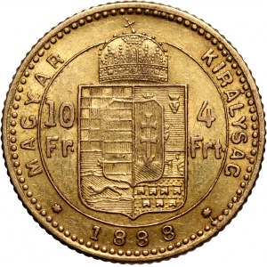Hungary, Franz Joseph I, 4 Forint = 10 Francs 1888 KB, Kremnitz