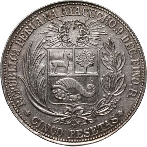 Peru, 5 Pesetas 1881-B, Ayacucho