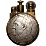 II RP, zapalniczka wykonana z monet 5-złotowych z Żaglowcem i Piłsudskim