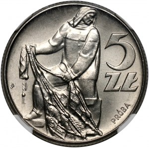 PRL, 5 złotych 1959, Rybak, PRÓBA, nikiel