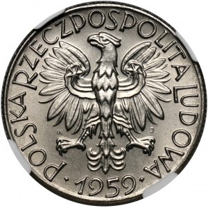 PRL, 5 złotych 1959, Rybak, PRÓBA, nikiel