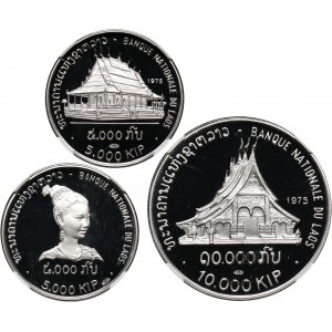 Laos, zestaw monet 2x5000 i 10000 kip 1975