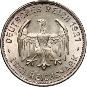Niemcy, Republika Weimarska, 3 marki 1927 F, Stuttgart, Uniwersytet w Tybindze