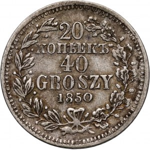 Zabór rosyjski, Mikołaj I, 20 kopiejek = 40 groszy 1850 MW, Warszawa