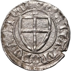 Zakon Krzyżacki, Henryk I von Plauen 1410–1414, szeląg, z literą D nad tarczą