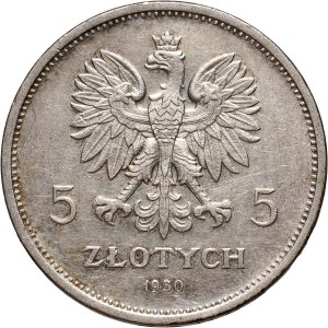 II RP, 5 złotych 1930, Warszawa, Sztandar, STEMPEL GŁĘBOKI