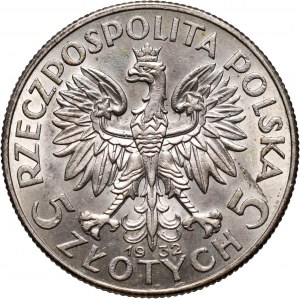 II RP, 5 złotych 1932 bez znaku mennicy, Londyn, Głowa kobiety