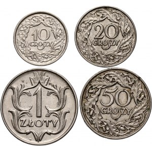 II RP, zestaw monet, 10, 20, 50 groszy 1923 i złotówka 1929