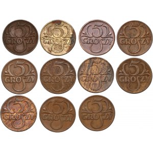 II RP, komplet monet 5-groszowych 1923-1939