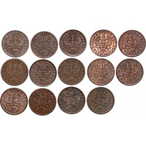 II RP, komplet monet 1-groszowych 1923-1939