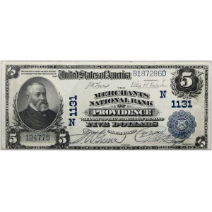 USA, Rhode Island, Providence, 5 Dollars 1909, Plain Back