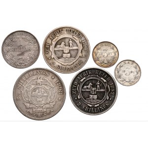 RPA, Paul Kruger, zestaw 6 srebrnych monet z lat 1892-1897