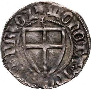 Zakon Krzyżacki, Konrad III von Jungingen 1393-1407, szeląg, Toruń, z literą t nad tarczą