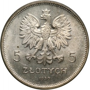 II RP, 5 złotych 1930, Warszawa, Sztandar, stempel płytki