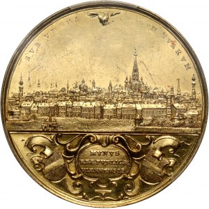 Austria, medal w złocie wagi 6 dukatów, bez daty (po 1843 roku), Wiedeń, Chrystus Zbawiciel Świata (Salvator Mundi)