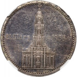 Niemcy, III Rzesza, 5 marek 1934 A, Berlin, Kościół garnizonowy (z datą), stempel lustrzany (Proof)