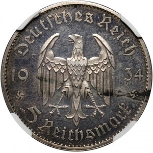 Niemcy, III Rzesza, 5 marek 1934 A, Berlin, Kościół garnizonowy (z datą), stempel lustrzany (Proof)