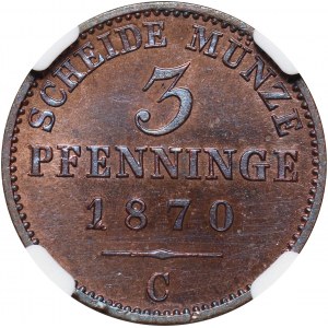 Niemcy, Prusy, Wilhelm I, 3 Pfenninge 1870 C, stempel lustrzany (Proof)