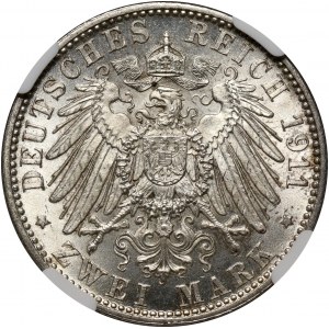 Niemcy, Bawaria, 2 marki 1911 D, Monachium, 90 Urodziny Luitpolda