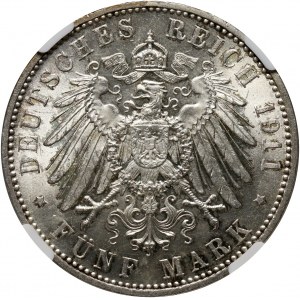Germany, Bavaria, 5 Mark 1911 D, Munich, Luitpold 90th Birthday