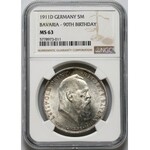 Germany, Bavaria, 5 Mark 1911 D, Munich, Luitpold 90th Birthday