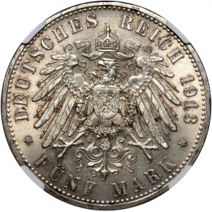 Germany, Prussia, Wilhelm II, 5 Mark 1913 A, Berlin, 25th Anniversary of the Reign