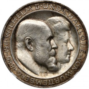 Germany, Wurttemberg, Wilhelm II, 3 Mark 1911 F, Stuttgart, Silver Wedding Anniversary