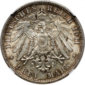 Niemcy, Wirtembergia, Wilhelm II, 3 marki 1911 F, Stuttgart, Srebrne Gody