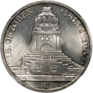 Germany, Saxony, Friedrich August III, 3 Mark 1913 E, Muldenhütten, Battle of Leipzig