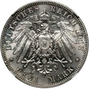 Niemcy, Saksonia, Fryderyk August III, 3 marki 1913 E, Muldenhütten, Bitwa pod Lipskiem