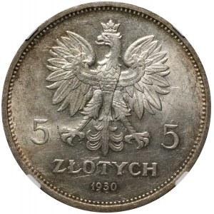 II RP, 5 złotych 1930, Warszawa, Sztandar, stempel płytki