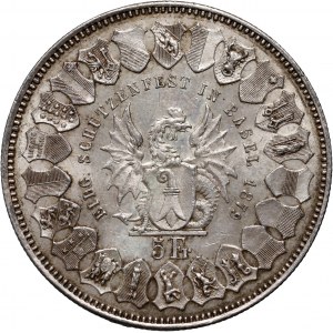 Switzerland, 5 Francs 1879, Basel, Shooting Festival