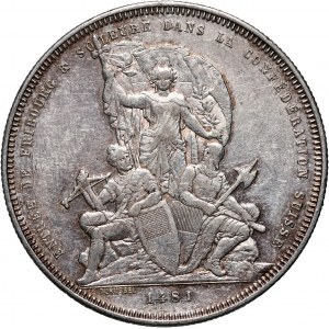 Switzerland, 5 Francs 1881, Fribourg, Shooting Festival