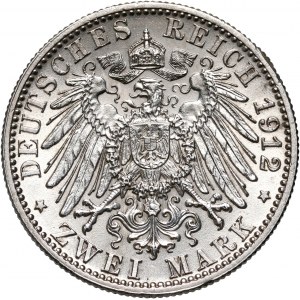 Germany, Wurttemberg, Wilhelm II, 2 Mark 1912 F, Stuttgart