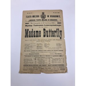 Afisz teatralny, Teatr Miejski w Krakowie „Madame Butterfly”
