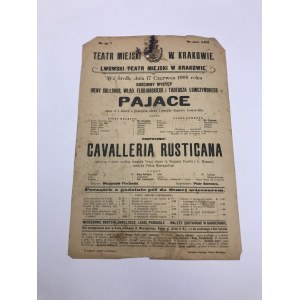 Afisz teatralny, Teatr Miejski w Krakowie „Pajace” 1908