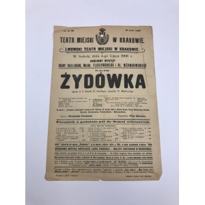 Afisz teatralny, Teatr Miejski w Krakowie „Żydówka” 1908