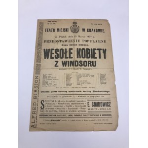Afisz Teatr Miejski w Krakowie „Wesołe kobiety Windsoru” 1907