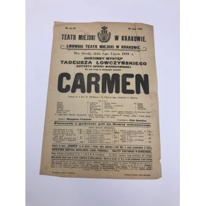 Afisz teatralny, Teatr Miejski w Krakowie „Carmen” 1908