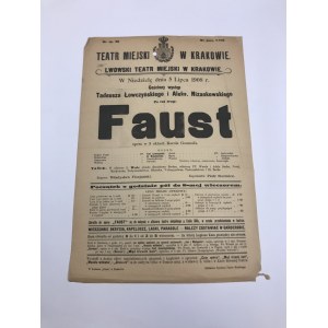 Afisz teatralny, Teatr Miejski w Krakowie „Faust” 1908
