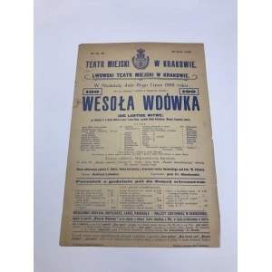 Afisz teatralny, Teatr Miejski w Krakowie „Wesoła Wdówka” 1908