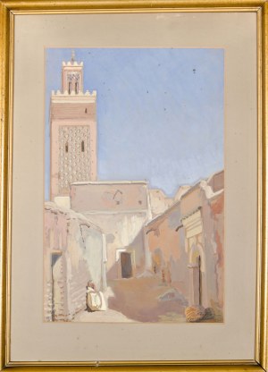 Antoni TESLAR (1898-1972), Zaułek w Marrakeszu z widokiem na Meczet Księgarzy (1935)