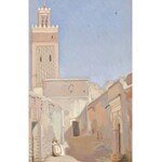 Antoni TESLAR (1898-1972), Zaułek w Marrakeszu z widokiem na Meczet Księgarzy (1935)