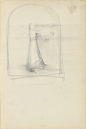 Włodzimierz Tetmajer (1861 - 1923), Szkic obrazu - Młoda kobieta z rozłożonymi rękoma na tle pola, ok. 1900