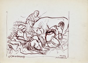Kazimierz Podsadecki (1904 - 1970), Scena pasterska wg obrazu Jacopo Bassana „Zwiastowanie pasterzom”, 1964