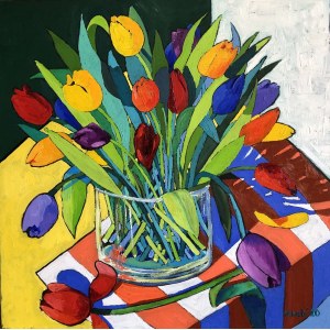 David Schab, Tulipany w wazonie, 2020