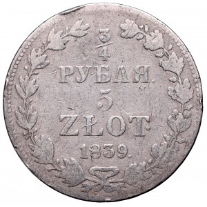 Poland under Russia, 3/4 rouble=5 zloty 1839, Warsaw